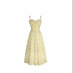 Scarlet Darkness Milkmaid Cottagecore Midi Floral Dress Yellow Size 2X